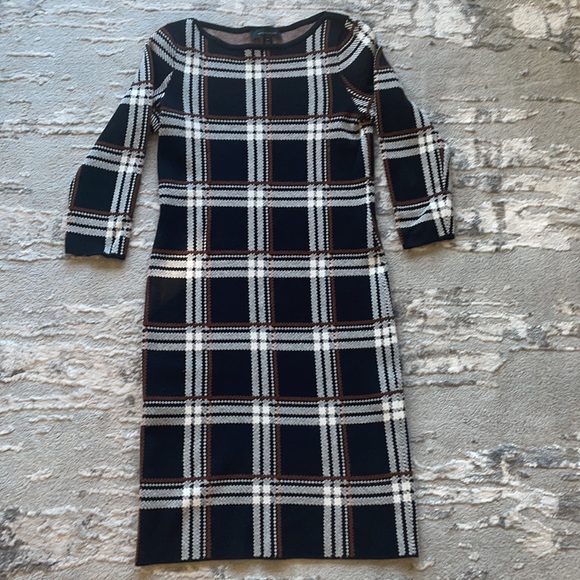 Brown Plaid Knit Sweater Dress 